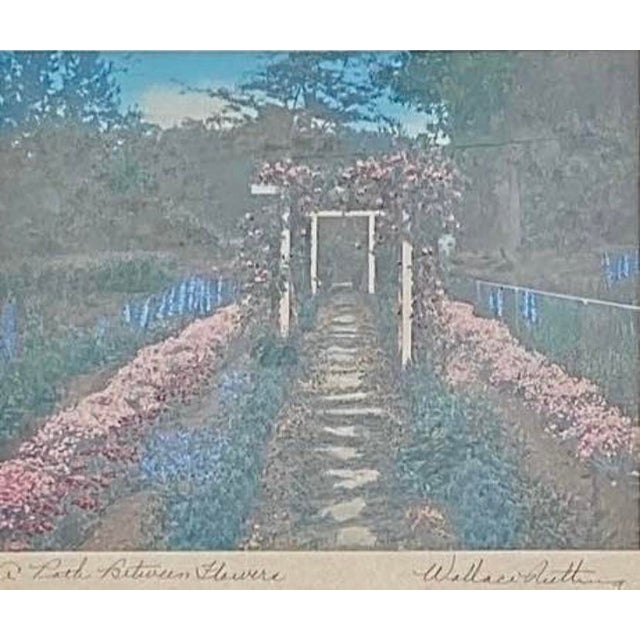 A Path Between Flowers by Wallace Nutting (Antique-1920’s) Print is 9 1/2” x 7 1/2” Framed is 16 1/2” x 13 1/2” Hand-...