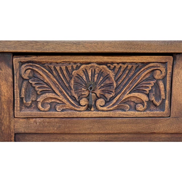 Brown Spanish Castilian Console Table with Two Carved Drawers and Turned Legs, 1890s For Sale - Image 8 of 12
