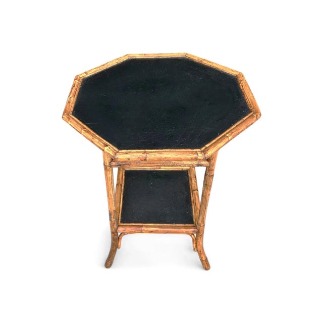 Wood Vintage Coastal Bamboo Octagonal End Table With Black Inset Shelves For Sale - Image 7 of 18