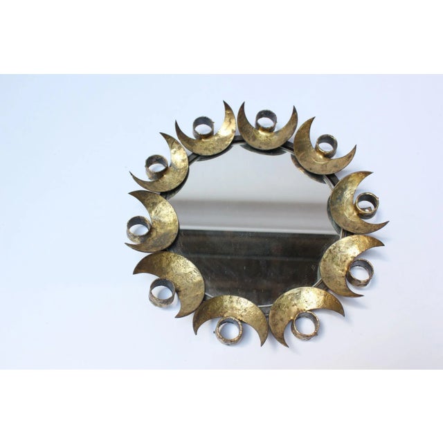 Small Vintage Brutalist Gilded Mixed-Metal Decorative Wall Mirror For Sale - Image 11 of 11