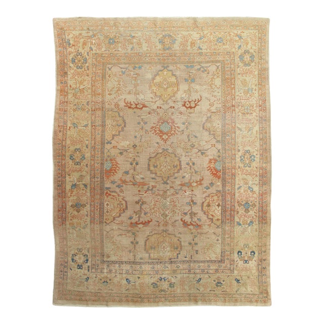 Antique Persian Sultanabad Carpet, Wool Ivory, Lt Blue Oriental Rug Hand Knotted For Sale