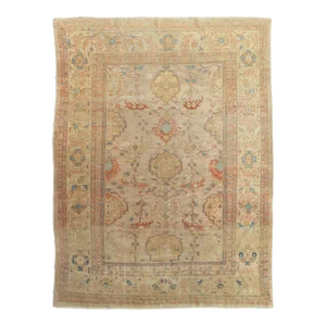 Antique Persian Sultanabad Carpet, Wool Ivory, Lt Blue Oriental Rug Hand Knotted