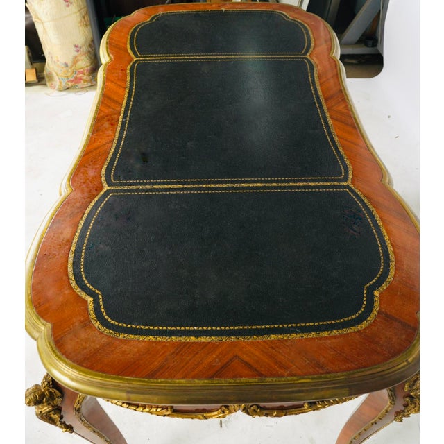 Pair of Mid 20th Century Louis XV Style Black Leather-Top Writing Desks With Figural Gilt Mounts For Sale - Image 9 of 17