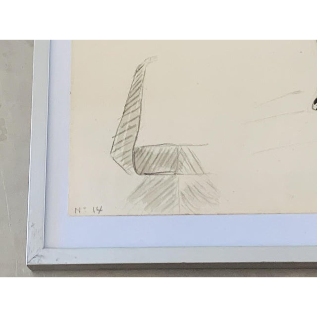 Cream Berthe Duquaine, Figurative Composition, 1950s, Pencil on Paper For Sale - Image 8 of 18
