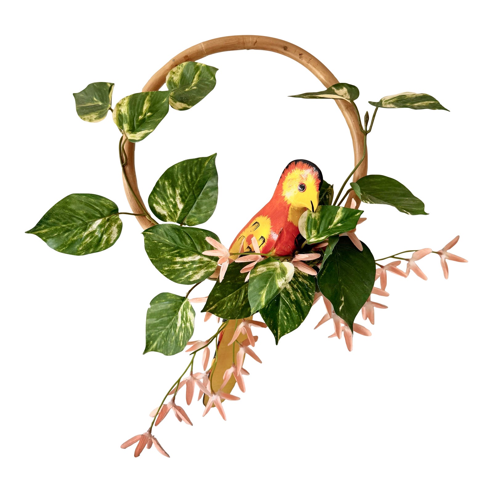 1970s Wood Parrot and Bamboo Hanging Hoop | Chairish