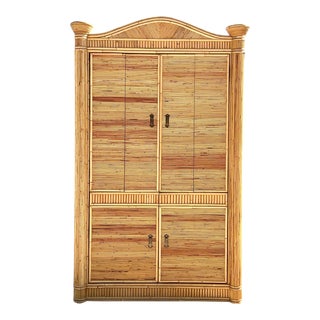 Vintage Coastal Pencil Reed Armoire For Sale
