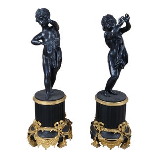 Early 20th Century Antique Italian Neoclassical Louis XV Bronze Cherub Sculptures - Set of 2 For Sale