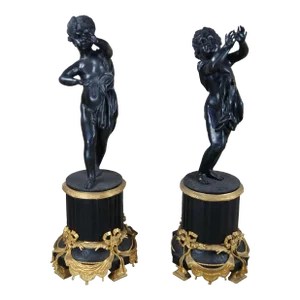 Early 20th Century Antique Italian Neoclassical Louis XV Bronze Cherub Sculptures - Set of 2