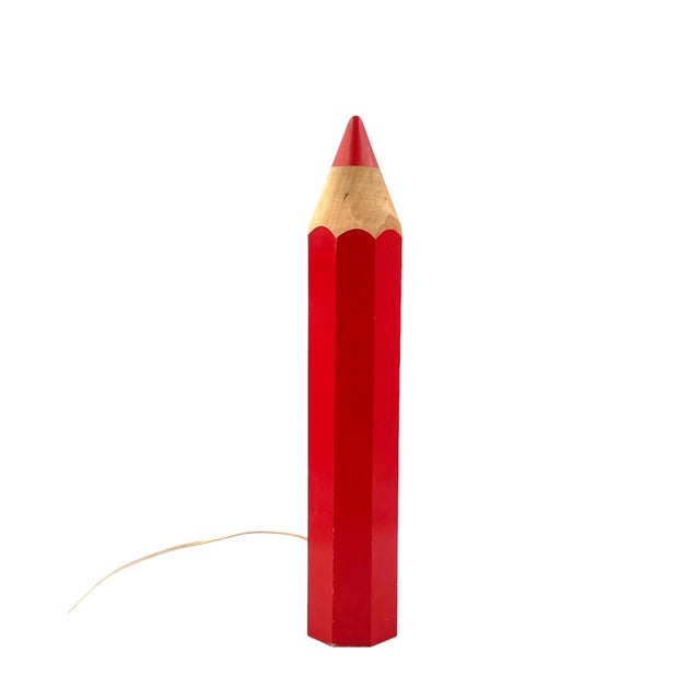 Michel Aroutcheff, Postmodern Red Pencil Table Lamp, Ed. Vilac France 1980s For Sale - Image 4 of 12