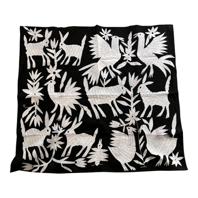 Black and White Mexican Otomí Accent Unframed Textile For Sale