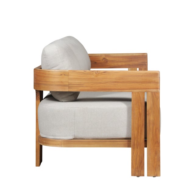 Paradiso Outdoor Solid Teak Wood Love Seat - Gray Fabric For Sale - Image 9 of 11