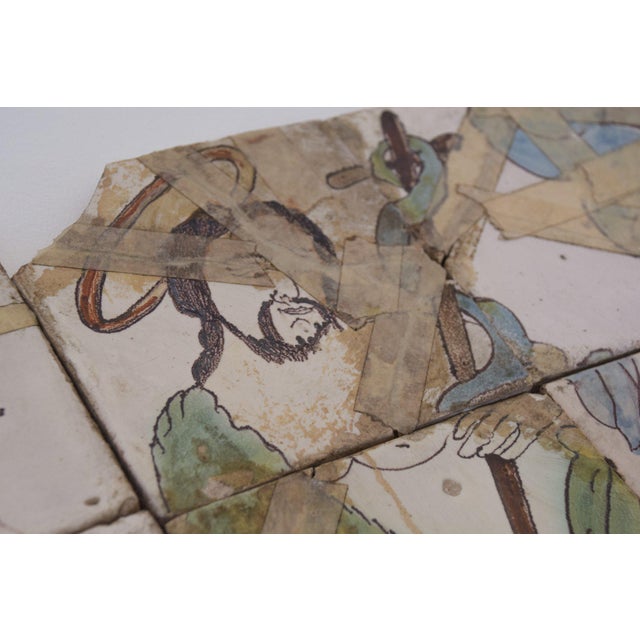 Antique Polychrome Tile Composition with Mural of Jesus For Sale - Image 3 of 6