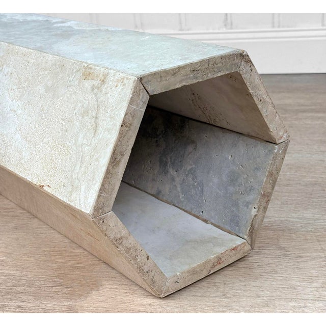Vintage Postmodern Italian Travertine Marbled Plant Stand Pedestal For Sale - Image 9 of 9