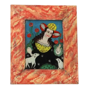 18th Century, Divine Shepherdess or Divina Pastora, Reverse Painting on Glass, Spanish