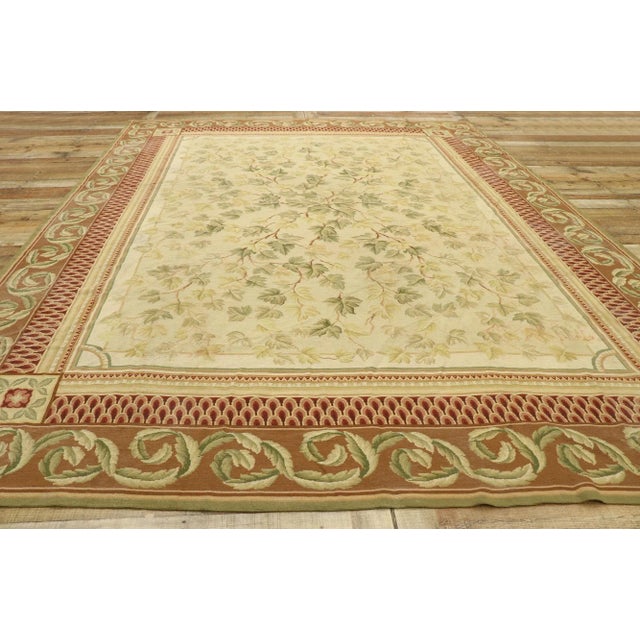 Tan Mid 20th Century Vintage Needlepoint English Cottage Ivy Style Rug, 08'10 X 11'04 For Sale - Image 8 of 10