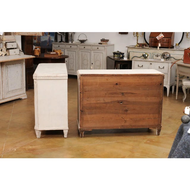 Swedish Gustavian Style 1850s Painted Wood Chests with Carved Motifs - A Pair For Sale - Image 4 of 12