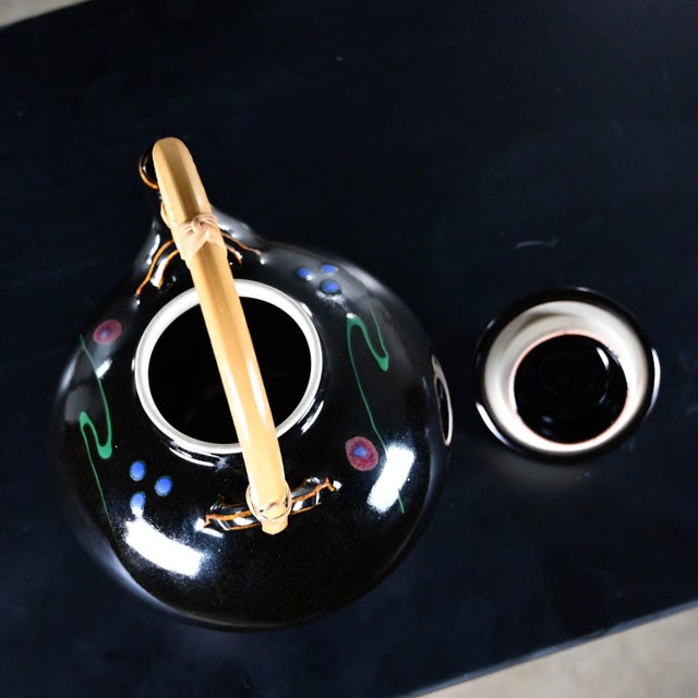 Late 20th Century Contemporary Asian Dark Brown Glazed Ceramic Teapot With Wrapped Rattan Handle For Sale - Image 10 of 12