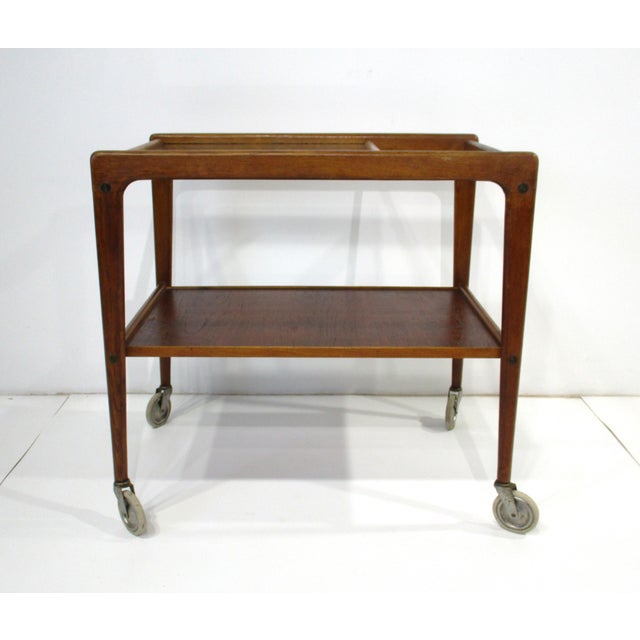 Mid-Century Modern Yngve Ekstrom Teak Rolling Bar Cart Sweden For Sale - Image 3 of 11