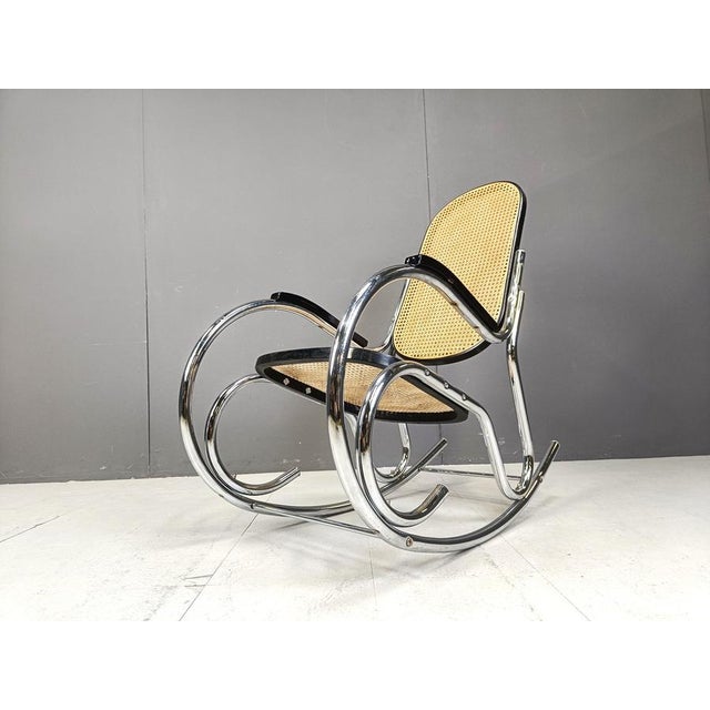 Vintage Chrome and Rattan Rocking Chair, 1960s For Sale - Image 4 of 11