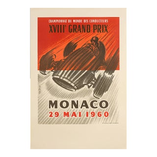"Monaco Grand Prix 1960" Auto Racing Lithograph Poster For Sale