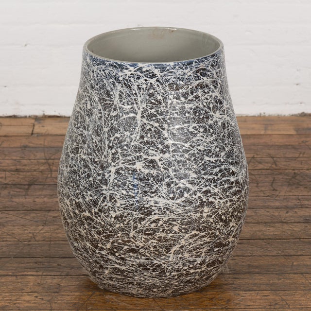 Prem Collection Artisan Made Black and White Planter with Dripping Décor For Sale - Image 4 of 12