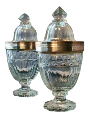 18th Century Anglo Irish Cut Glass Crystal Urns and Covers with Old Sheffield Silver Mounts - a Pair