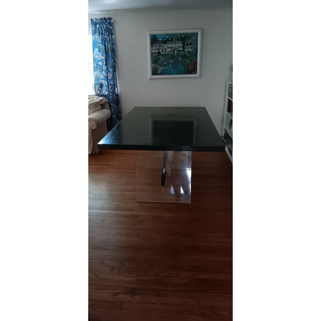 Vintage from the 1970s Materials Wood, Lucite, Paint, Fabric Dimensions Height: 30 Inches; Width: 44 Inches Length: 78"...