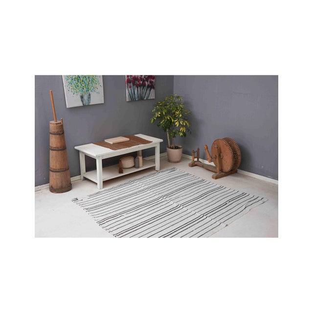 1960s Striped Vintage Turkish Hemp Kilim Rug - 5`6" X 6`1" For Sale - Image 5 of 6