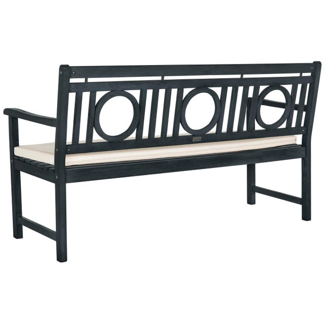 Modern Charlie 3 Seat Bench in Dark Slate Grey & Beige For Sale - Image 3 of 6