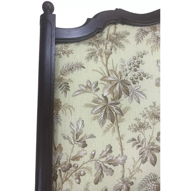 Schumacher New Schumacher Chinoiserie ‘Brantwood Vine’ Belgian Linen Upholstery on Antique 19th Century Walnut Headboard For Sale - Image 4 of 7