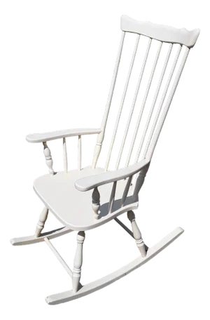 Vintage Rocking Chair with High Back in White Painted Beech, 1970s