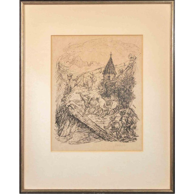 Lithograph on vellum, realized by Kubin in 1929. Hand signed in pencil. Framed under glass, frame dimension 63.5x51 cm....