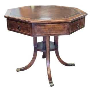 1950s Hexagonal Leather Top Center Table For Sale