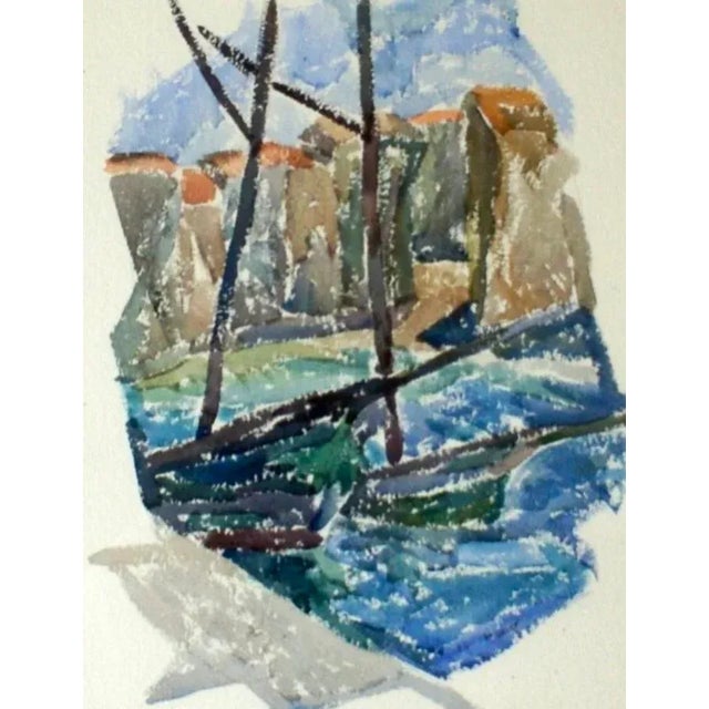 1930s "Two Boats at the Quay" Vintage 1932 Watercolor Painting by J.B. Houser For Sale - Image 5 of 5