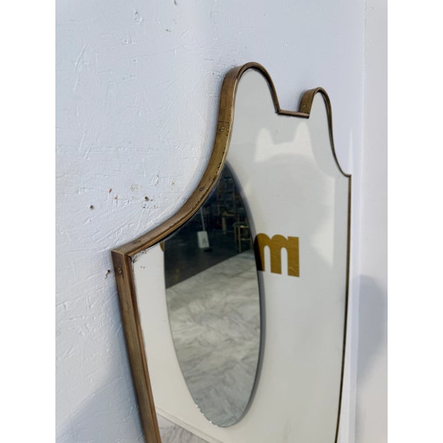 Italian Mid-Century Brass Framed Shield Form Wall Mirror, 1950s For Sale - Image 4 of 7