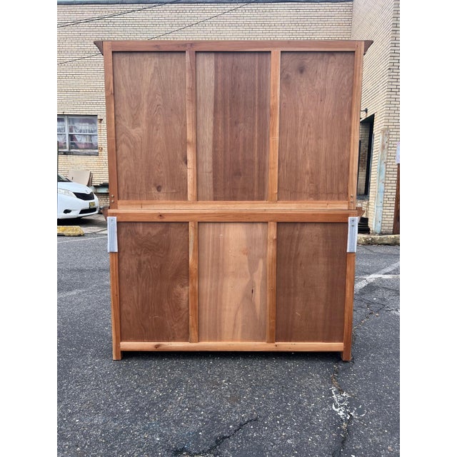 2020s Rustic Wood Hutch Cabinet With Glass Doors and Drawers For Sale - Image 5 of 9