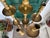 Vintage 1960s Moroccan Etched Brass Pillar Altar Floor Candle Stands = 5 Altars (35 Pieces) For Sale - Image 14 of 15