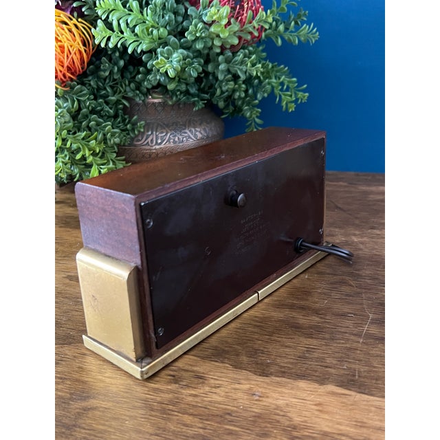 Mid Century Seth Thomas Clock, Tony Paul Brass Walnut Bookends, Atomic Desk Decor For Sale In New York - Image 6 of 18