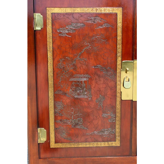 Vintage Drexel Heritage Ming Credenza – Red Lacquer Chinoiserie Sideboard Cabinet 73 For Sale - Image 12 of 18