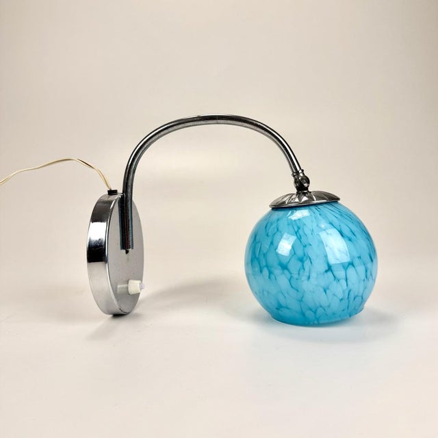 Art Deco Bedside Table in Blue Marble Glass and Chrome, 1930s For Sale - Image 6 of 9