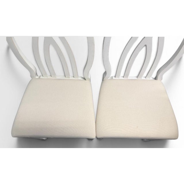 Late 20th Century Universal Furniture White Dining Chairs Arched Open Work Geometric Rounded Back Set of Six For Sale - Image 10 of 18
