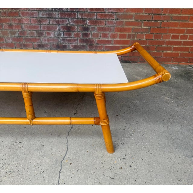 White 1960s Rattan and Bamboo Pagoda Low Coffee Table by Turtle and Crane - John Wisner for Ficks Reed Style For Sale - Image 8 of 11