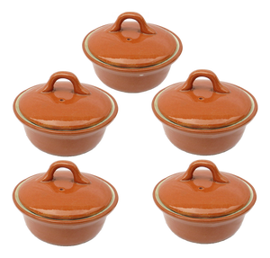 Vintage Glazed Terracotta Ramekins With Lids, Set of 5
