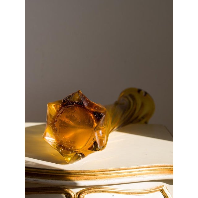 Mid-Century Modern Vintage Amber Murano Glass Vase with Twisted Workmanship and Bullicante Glass, 1960s For Sale - Image 3 of 11