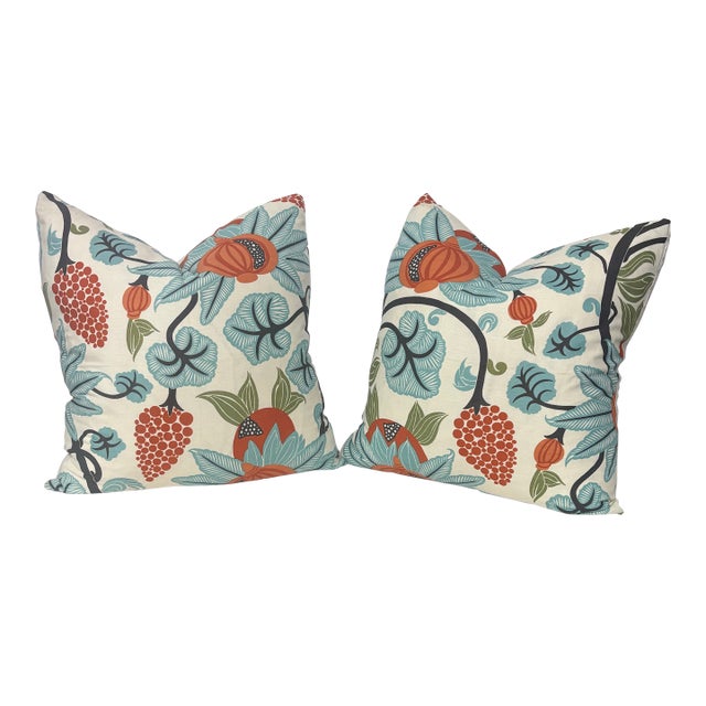 Floral Linen Pillows- a Pair For Sale