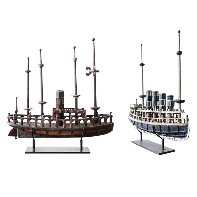Vintage Folk Art Hand-Carved Ships For Sale
