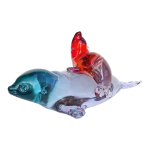 Murano Seguso Vetri d'Arte Sommerso Aqua Blue Purple Red Vintage Italian Art Glass Mom Baby Seals Sculpture