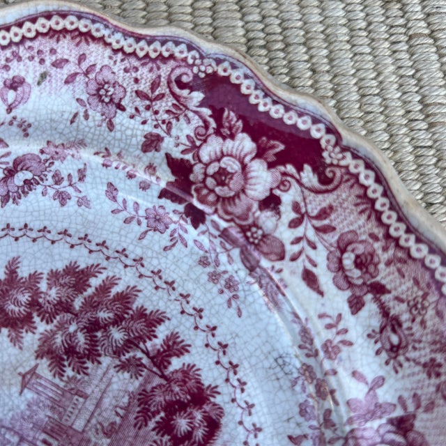A Antique Staffordshire "Italian Villas" Red Transfer Decorated Plate, 1830’s For Sale - Image 4 of 11
