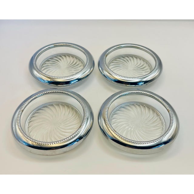 Vintage Silverplate & Glass Coasters- Set of Four For Sale - Image 4 of 12