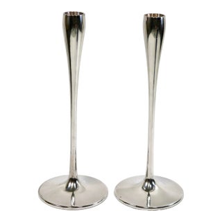 Mid Century Modern Silver-Plated Jens Quistgaard for Dansk Tulip Taper Candlesticks-a Pair For Sale